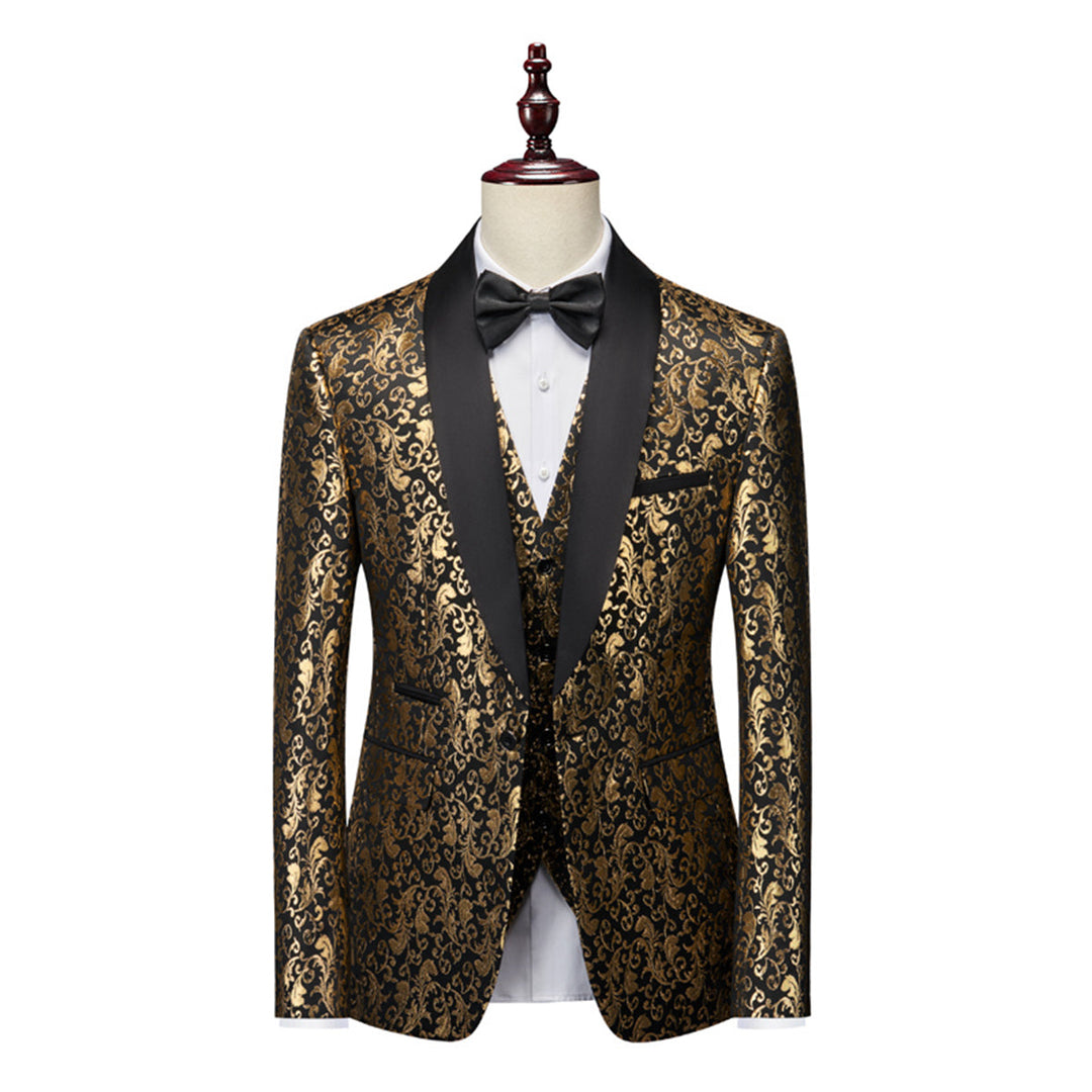 Tailored Fit Single Breasted One-button 3 Pieces Printed Men&