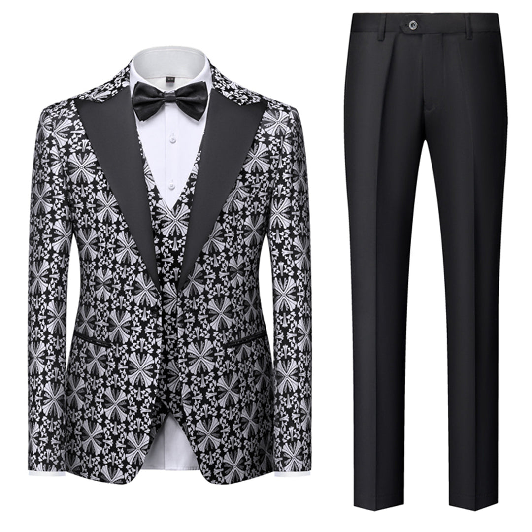 Tailored Fit Single Breasted One-button 3 Pieces Printed Men&