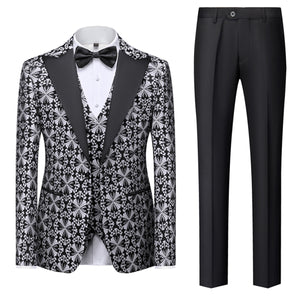 Tailored Fit Single Breasted One-button 3 Pieces Printed Men's Prom Party Suits