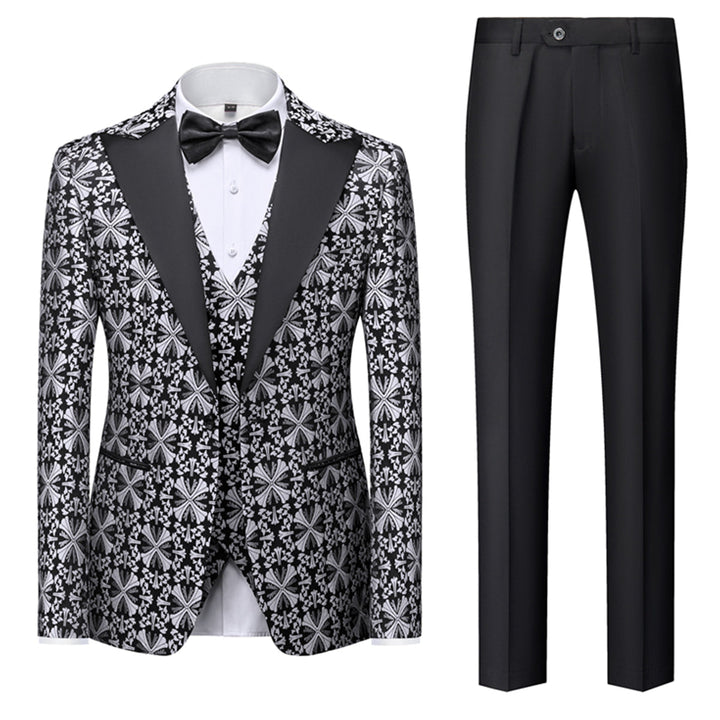 Tailored Fit Single Breasted One-button 3 Pieces Printed Men&