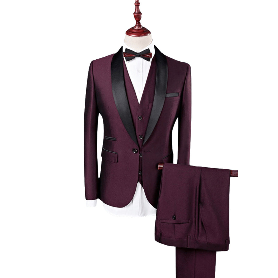 Tailored Fit Single Breasted One-button 3 Pieces Solid Colored Men&