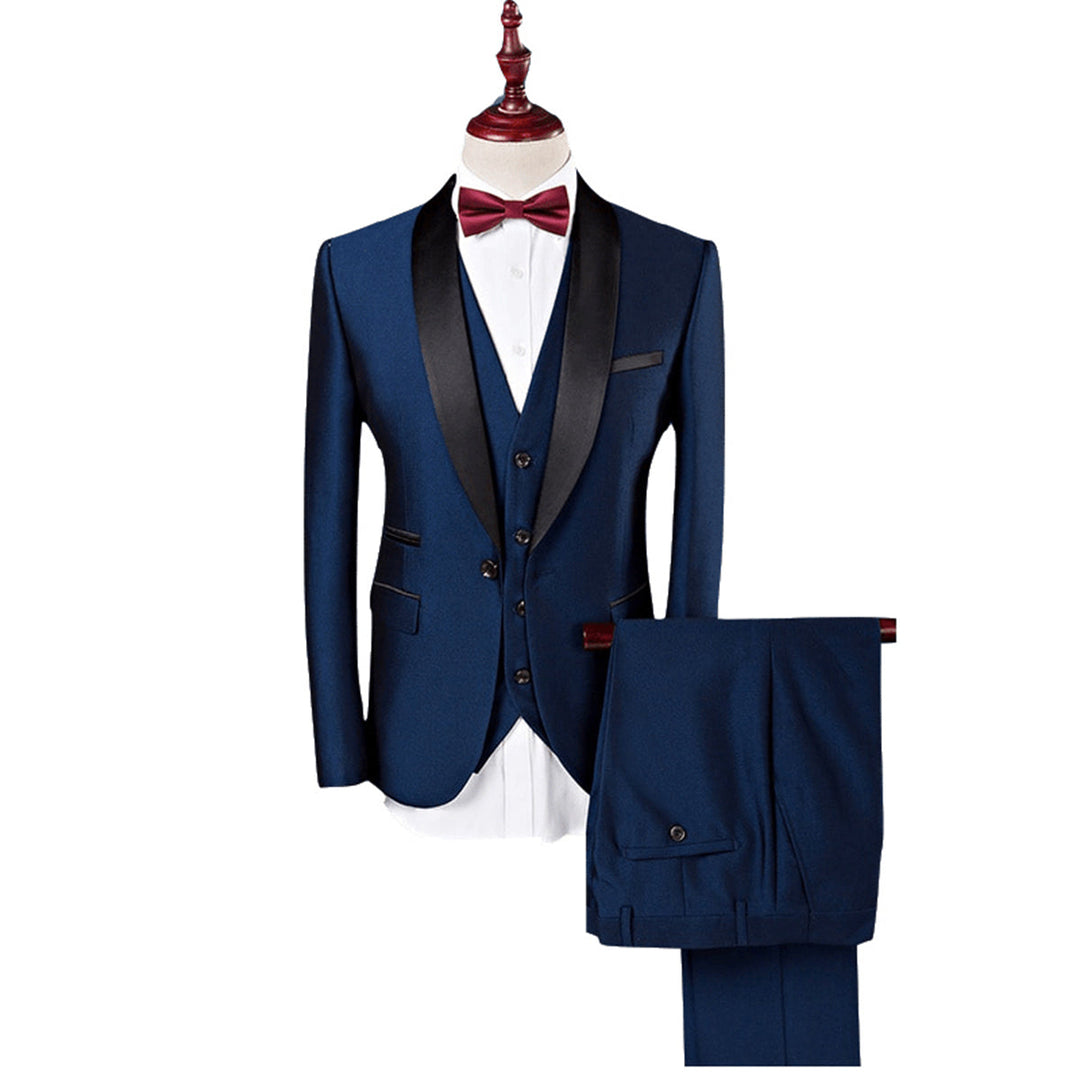 Tailored Fit Single Breasted One-button 3 Pieces Solid Colored Men&