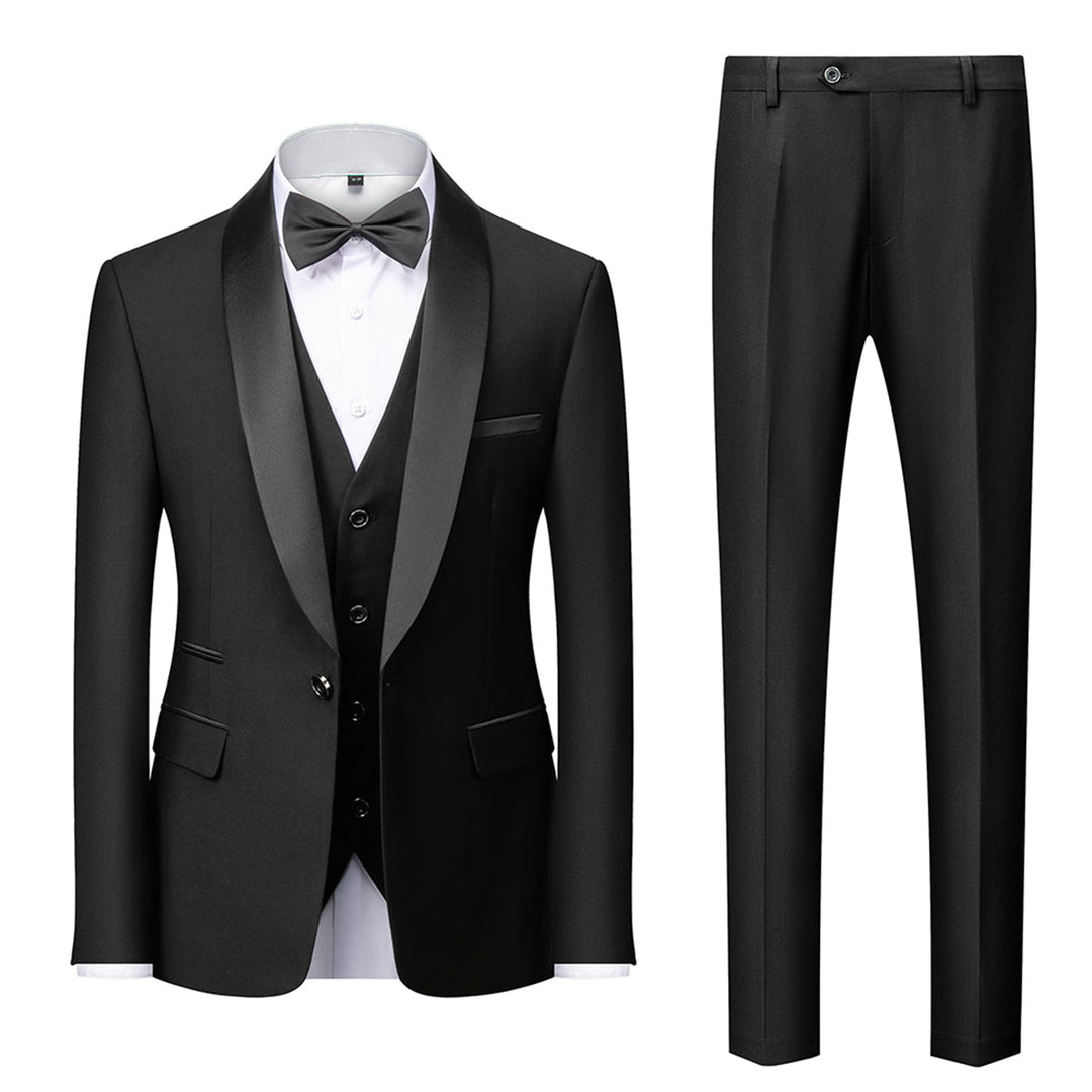 Tailored Fit Single Breasted One-button 3 Pieces Solid Colored Men&