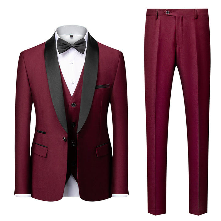 Tailored Fit Single Breasted One-button 3 Pieces Solid Colored Men&
