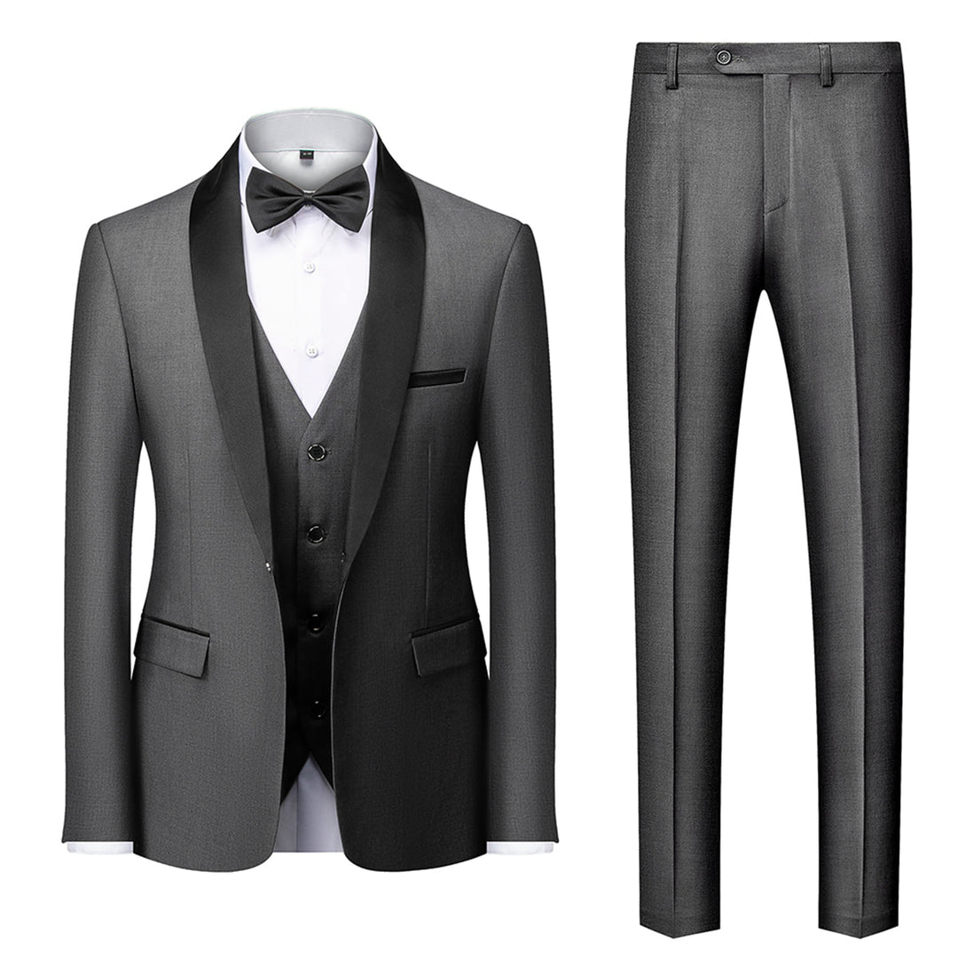 Tailored Fit Single Breasted One-button 3 Pieces Solid Colored Men&