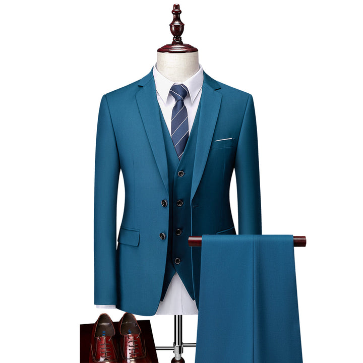 Tailored Fit Single Breasted Two-buttons 3 Pieces Solid Colored Men&