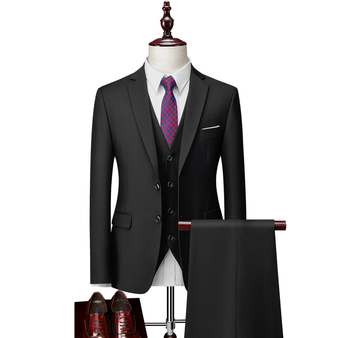 Tailored Fit Single Breasted Two-buttons 3 Pieces Solid Colored Men&
