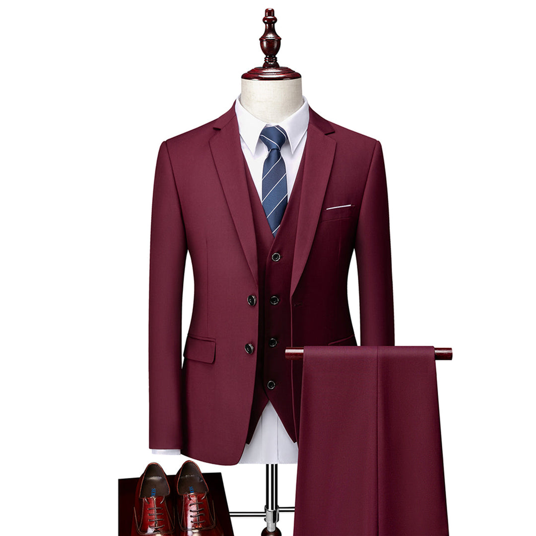 Tailored Fit Single Breasted Two-buttons 3 Pieces Solid Colored Men&