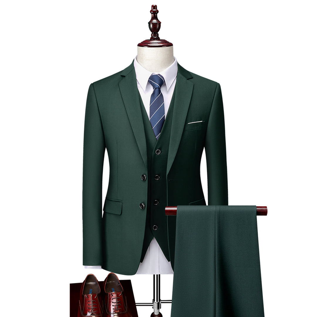 Tailored Fit Single Breasted Two-buttons 3 Pieces Solid Colored Men&