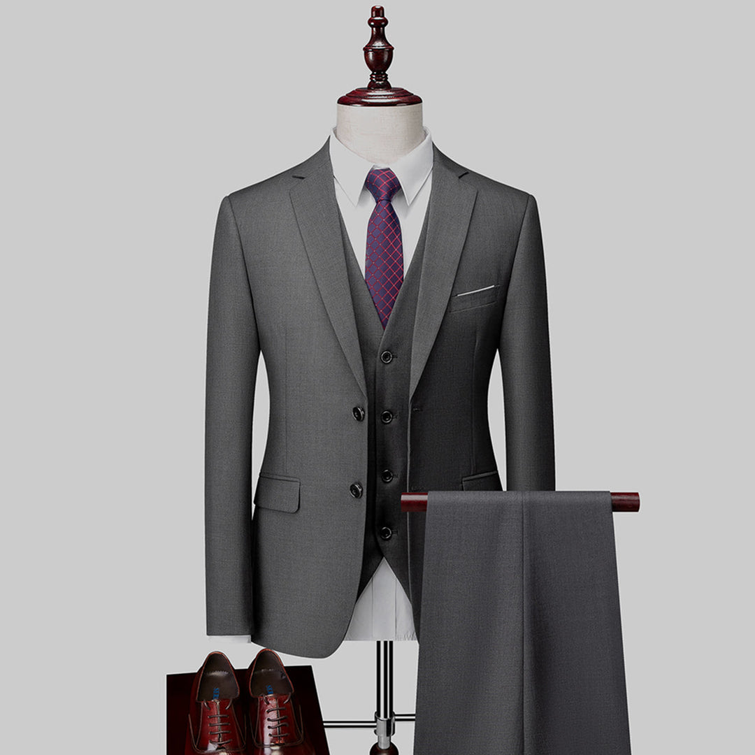 Tailored Fit Single Breasted Two-buttons 3 Pieces Solid Colored Men&