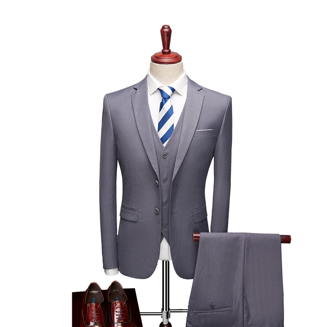 Tailored Fit Single Breasted Two-buttons 3 Pieces Solid Colored Men&