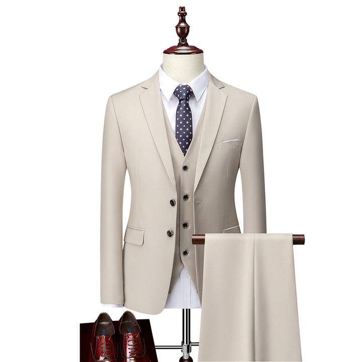 Tailored Fit Single Breasted Two-buttons 3 Pieces Solid Colored Men&