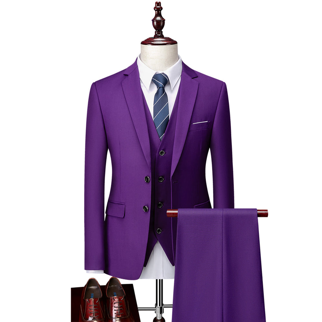 Tailored Fit Single Breasted Two-buttons 3 Pieces Solid Colored Men&