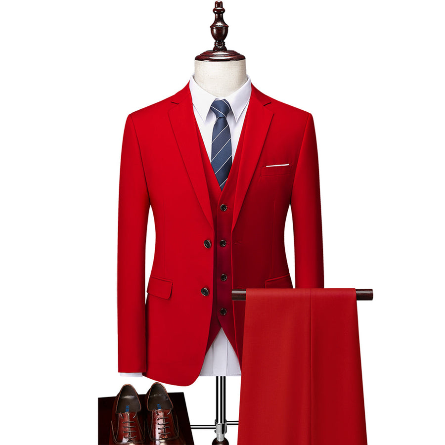 Tailored Fit Single Breasted Two-buttons 3 Pieces Solid Colored Men's Wedding Suits