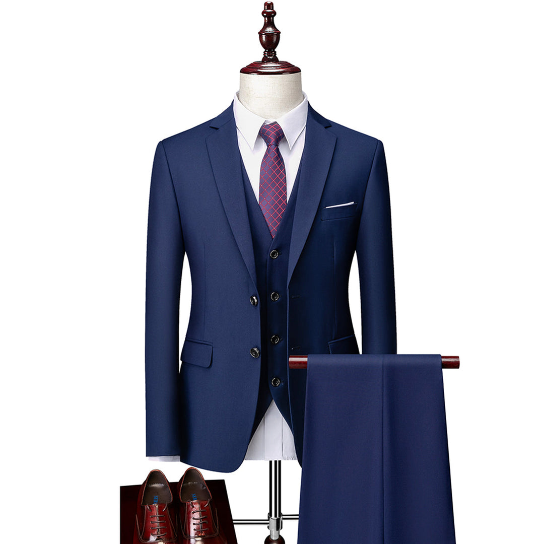 Tailored Fit Single Breasted Two-buttons 3 Pieces Solid Colored Men&