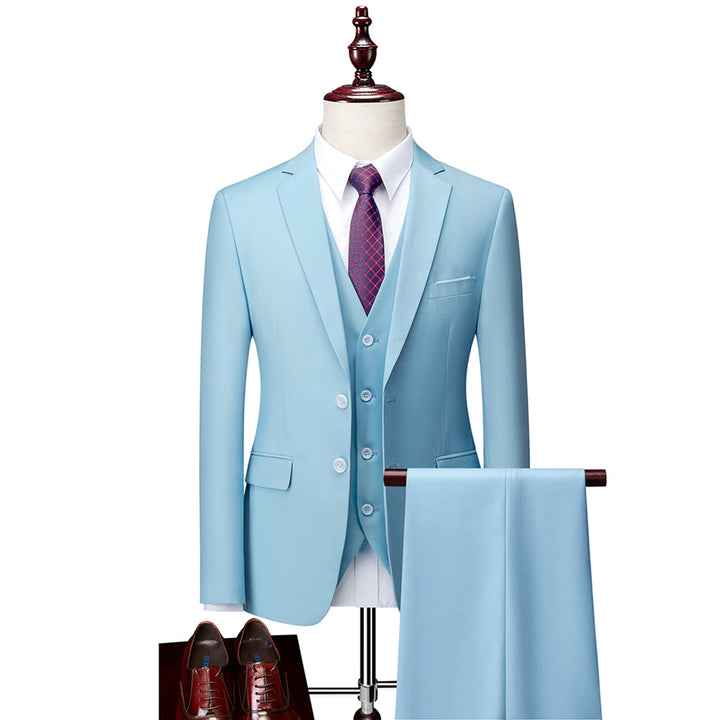 Tailored Fit Single Breasted Two-buttons 3 Pieces Solid Colored Men&