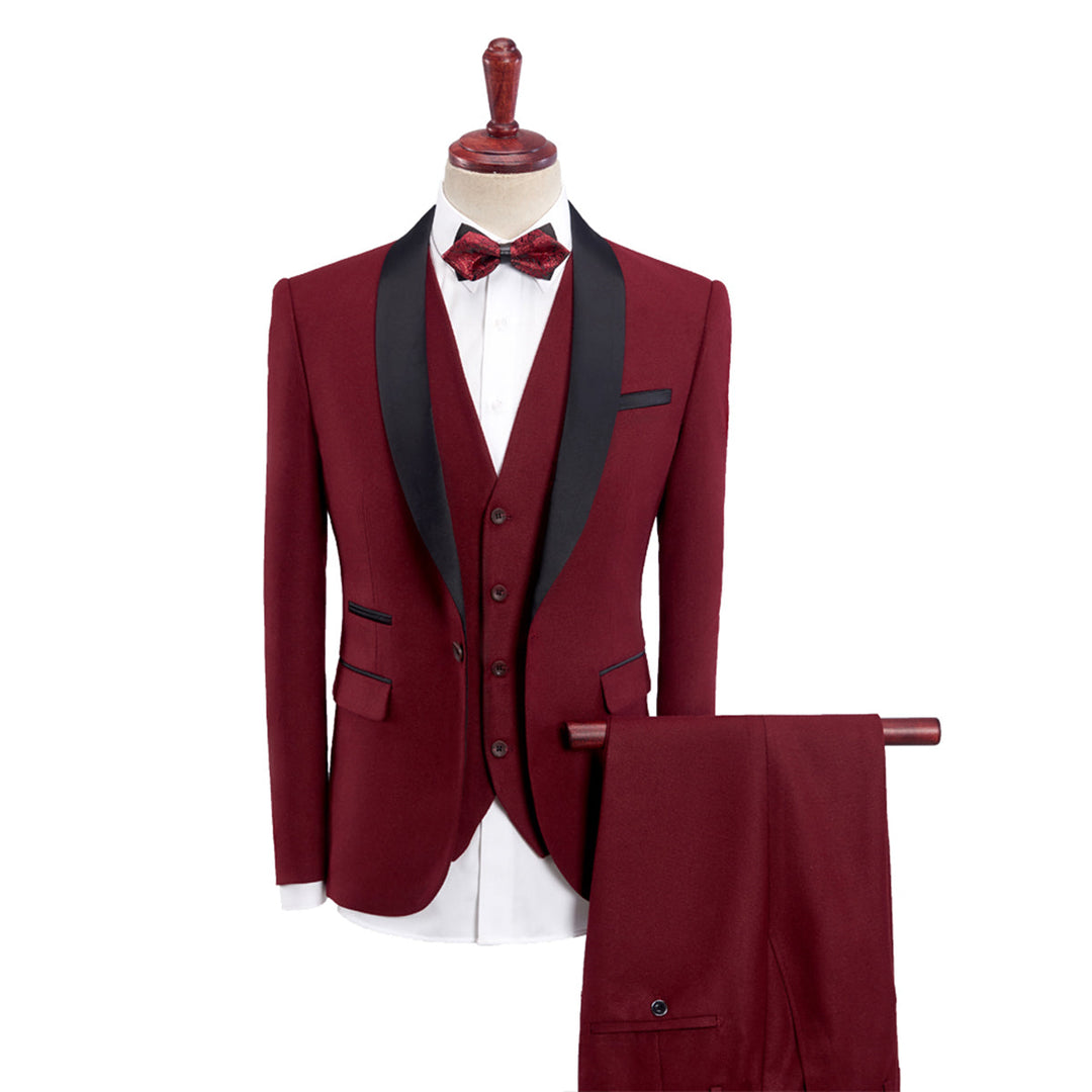 Tailored Fit Single Breasted One-button 3 Pieces Solid Colored Men&