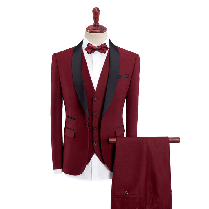 Tailored Fit Single Breasted One-button 3 Pieces Solid Colored Men&