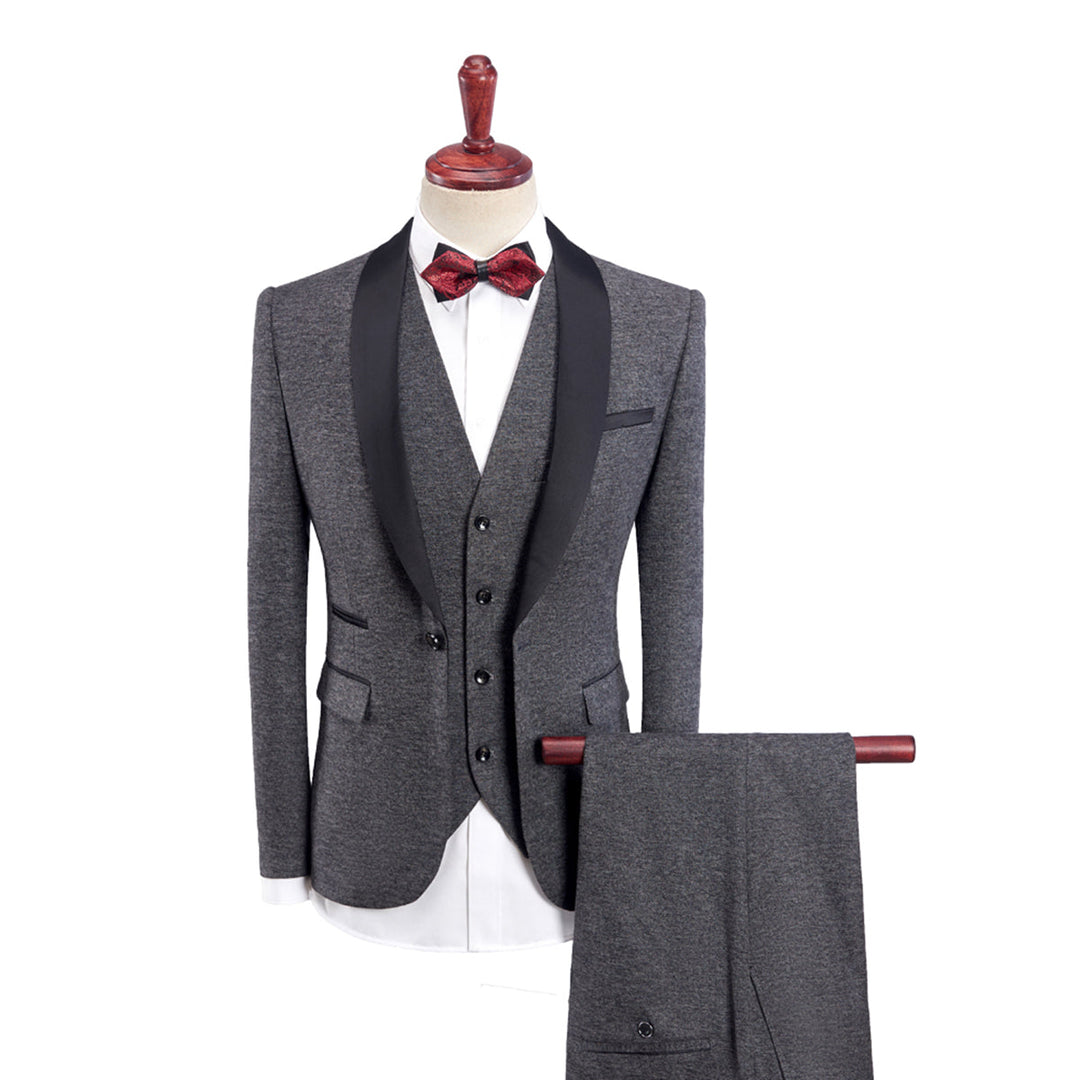 Tailored Fit Single Breasted One-button 3 Pieces Solid Colored Men&