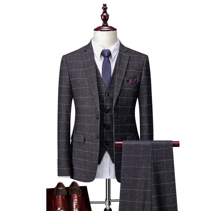 Tailored Fit Single Breasted Two-buttons 3 Pieces Plaid Men&