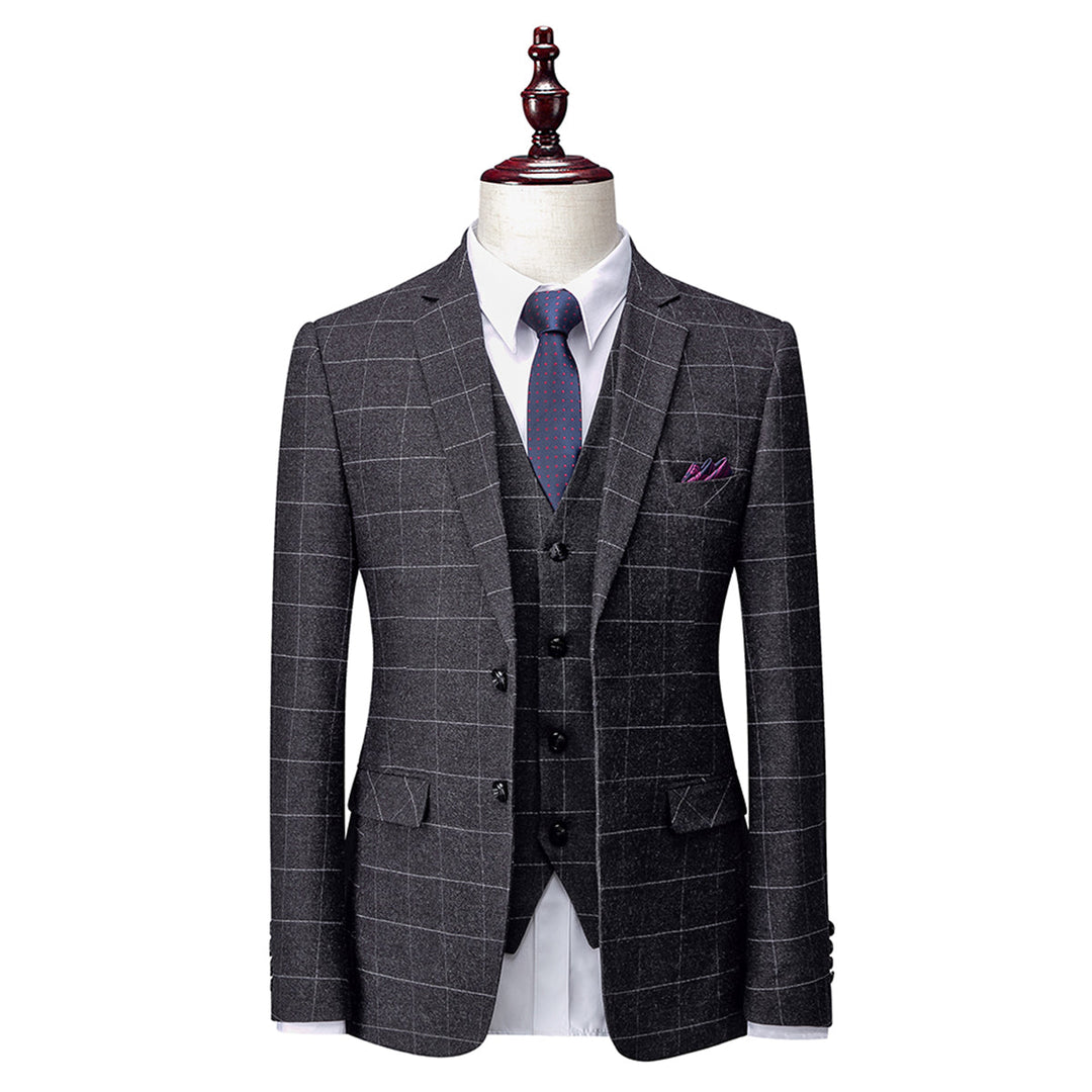 Tailored Fit Single Breasted Two-buttons 3 Pieces Plaid Men&