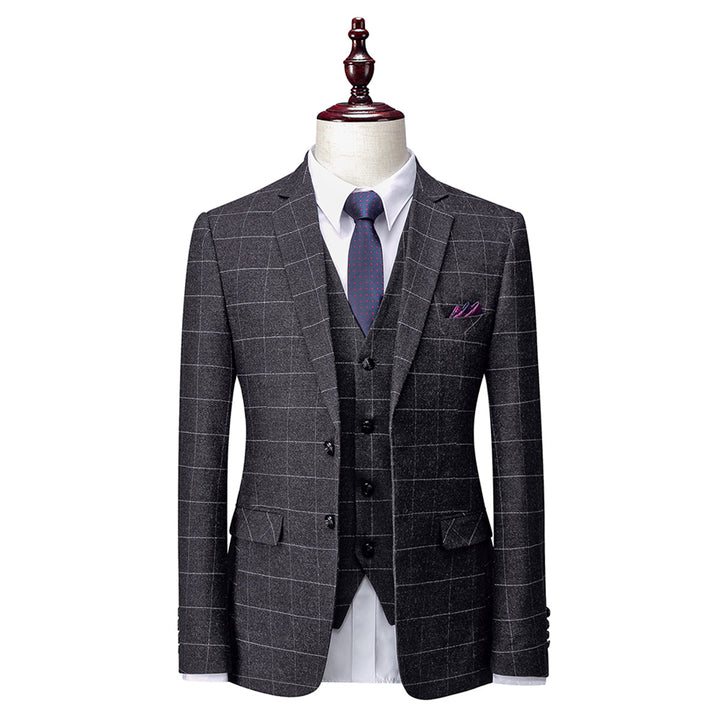 Tailored Fit Single Breasted Two-buttons 3 Pieces Plaid Men&