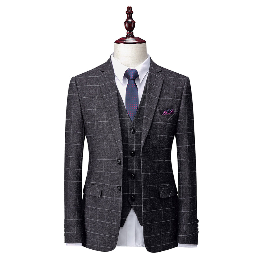 Tailored Fit Single Breasted Two-buttons 3 Pieces Plaid Men's Wedding Suits