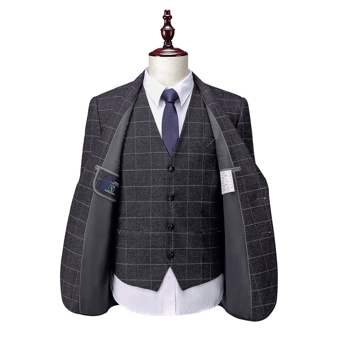 Tailored Fit Single Breasted Two-buttons 3 Pieces Plaid Men&