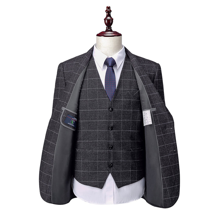 Tailored Fit Single Breasted Two-buttons 3 Pieces Plaid Men&