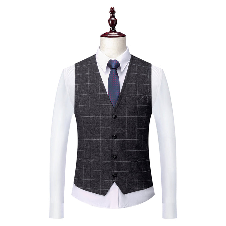 Tailored Fit Single Breasted Two-buttons 3 Pieces Plaid Men&