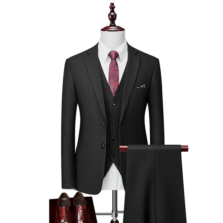 Tailored Fit Single Breasted Two-buttons 3 Pieces Plaid Men&