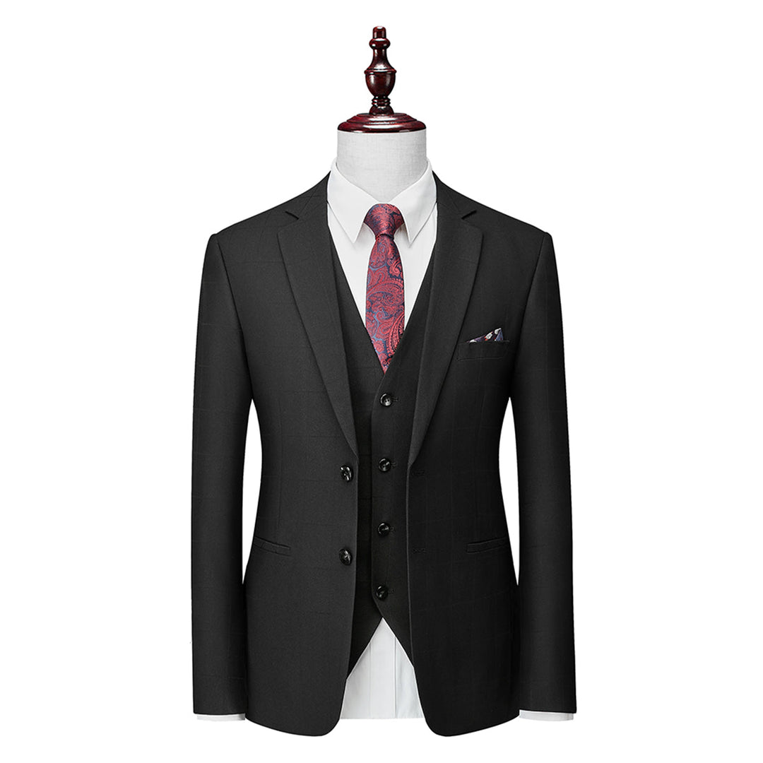 Tailored Fit Single Breasted Two-buttons 3 Pieces Plaid Men&