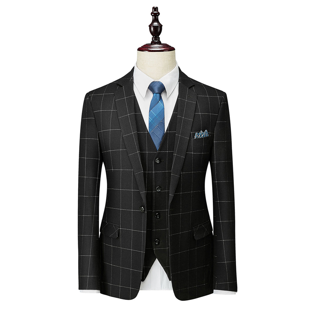 Tailored Fit Single Breasted One-button 3 Pieces Plaid Men&