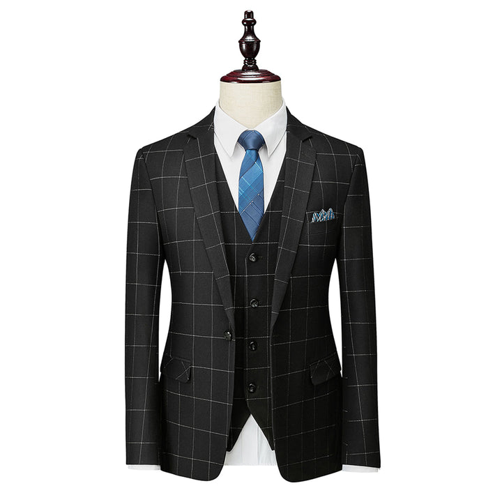 Tailored Fit Single Breasted One-button 3 Pieces Plaid Men&