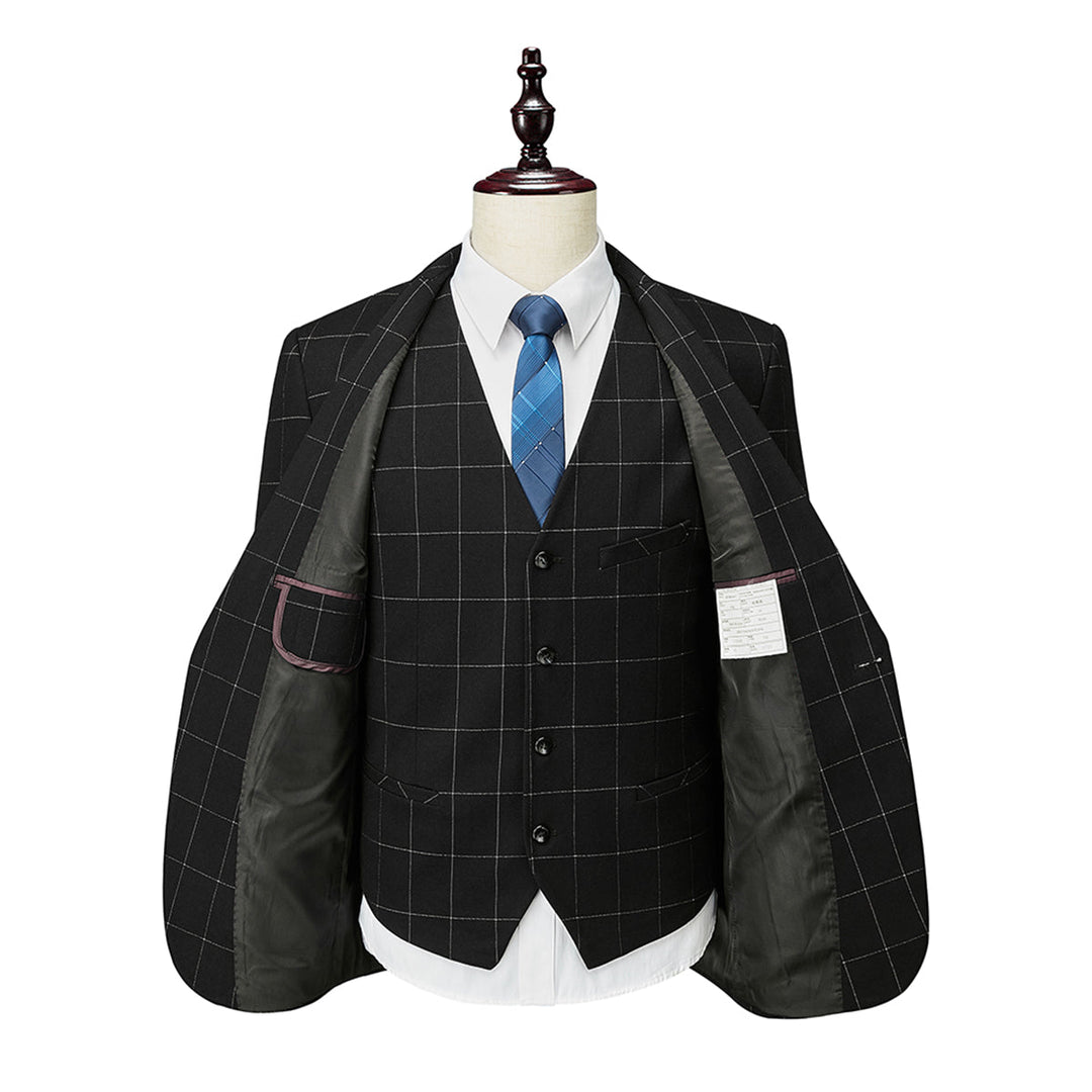Tailored Fit Single Breasted One-button 3 Pieces Plaid Men&