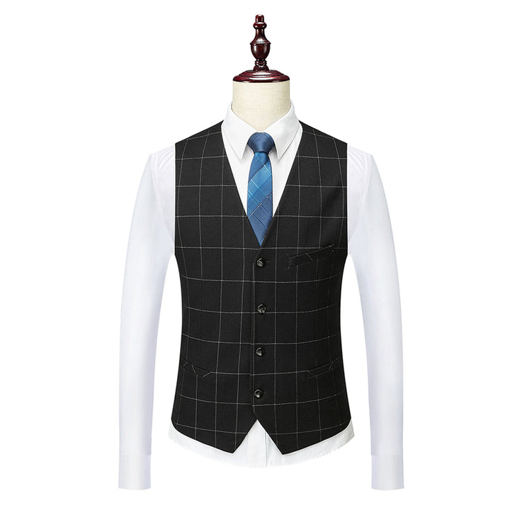 Tailored Fit Single Breasted One-button 3 Pieces Plaid Men&