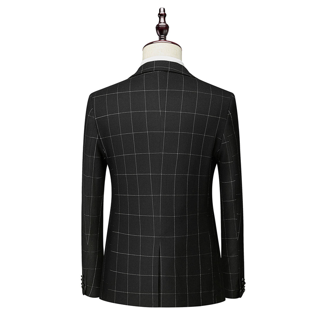 Tailored Fit Single Breasted One-button 3 Pieces Plaid Men&