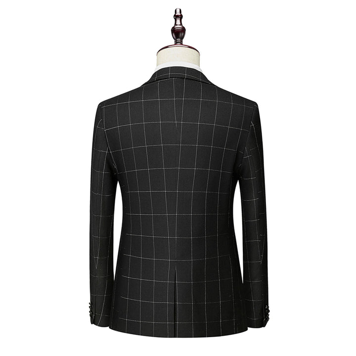 Tailored Fit Single Breasted One-button 3 Pieces Plaid Men&