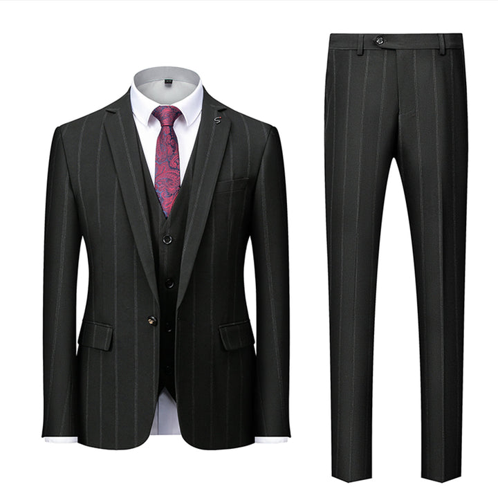 Tailored Fit Single Breasted One-button 3 Pieces Striped Men&