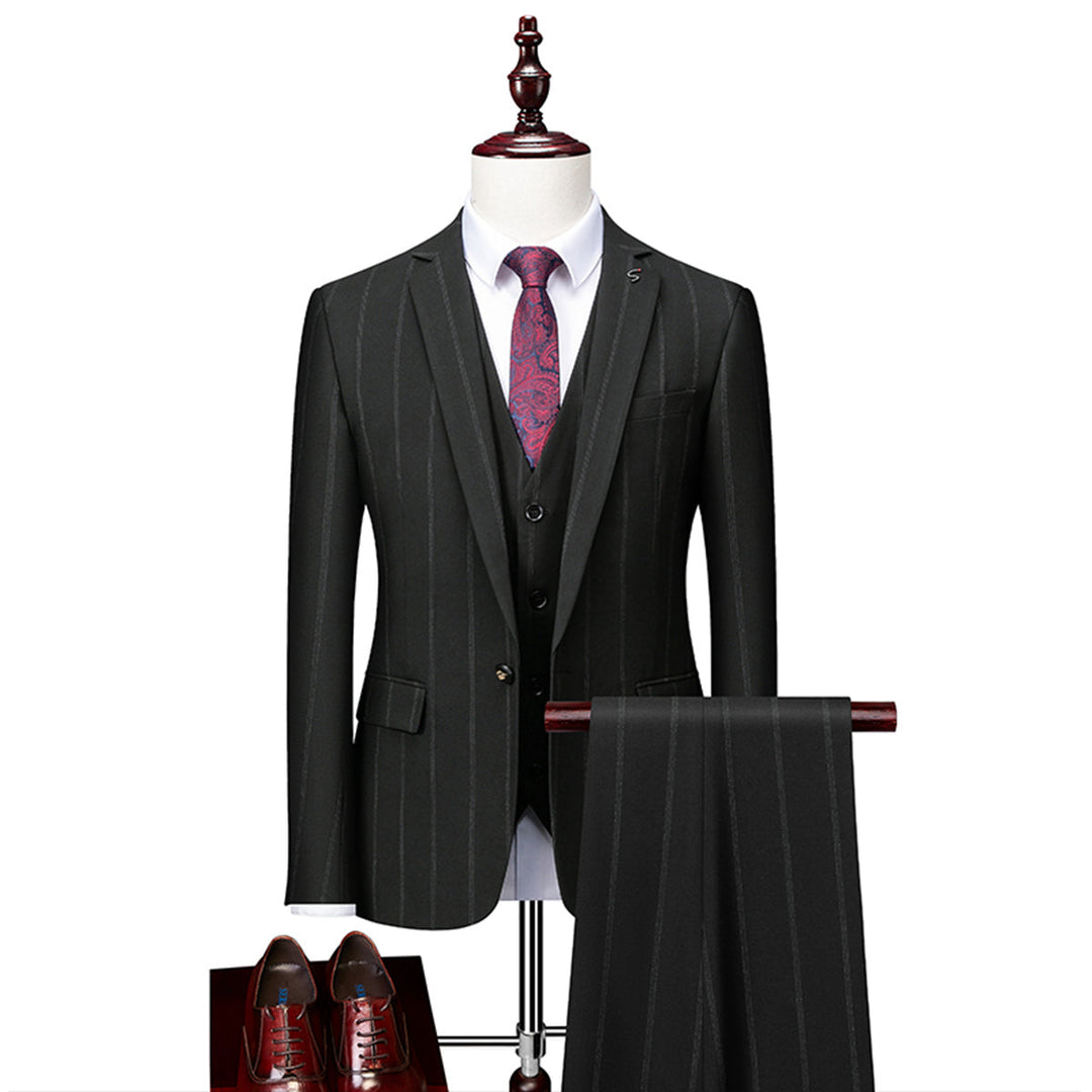 Tailored Fit Single Breasted One-button 3 Pieces Striped Men&