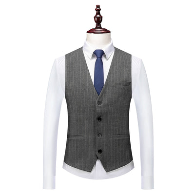 Tailored Fit Single Breasted Two-buttons 3 Pieces Striped Men's Wedding Suits