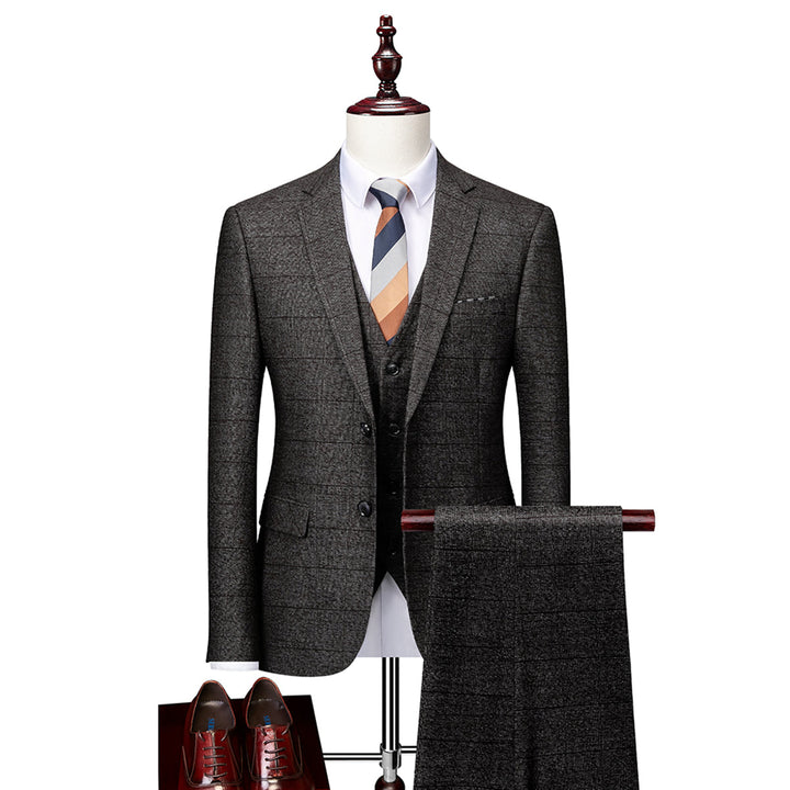 Tailored Fit Single Breasted Two-buttons 3 Pieces Plaid Men&