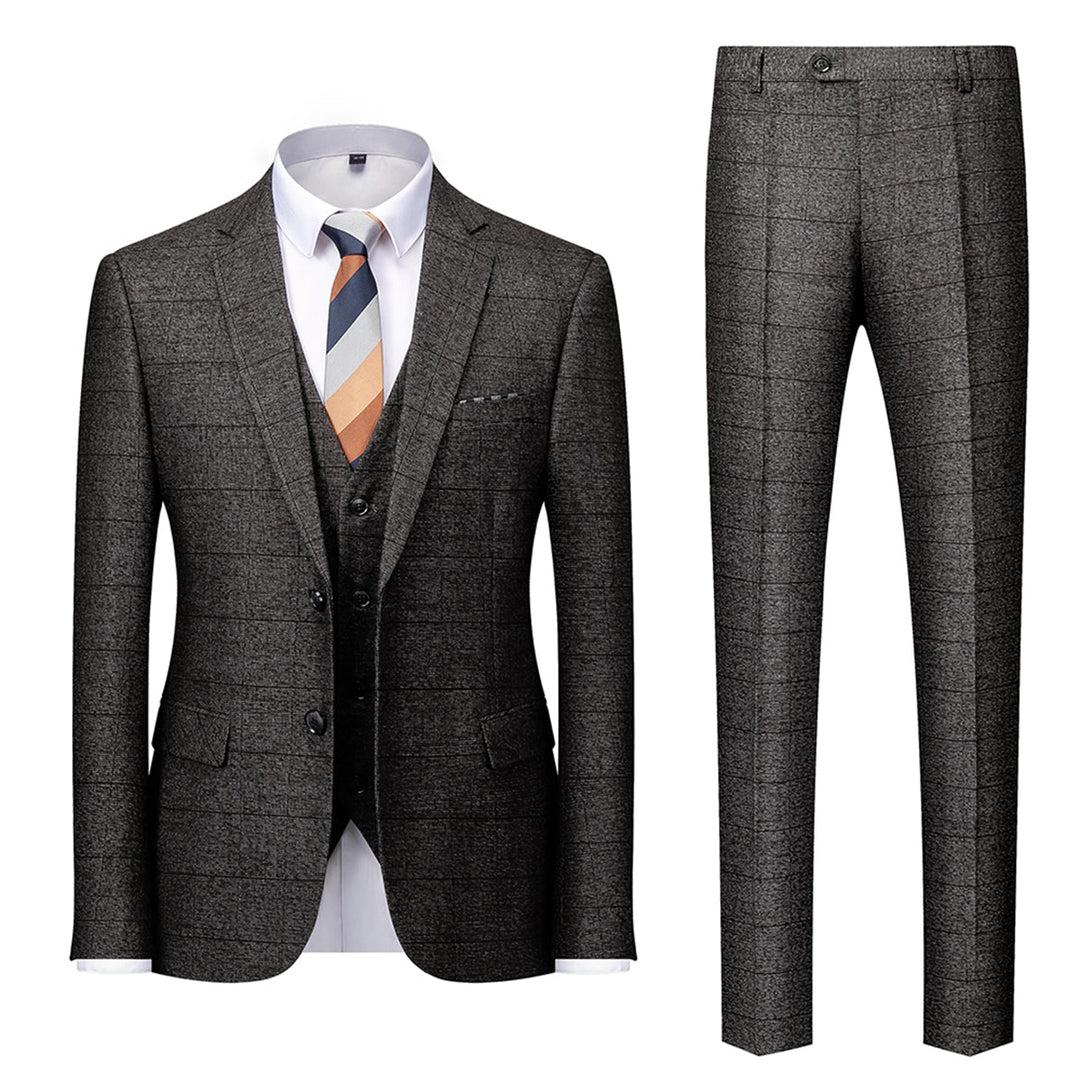 Tailored Fit Single Breasted Two-buttons 3 Pieces Plaid Men&