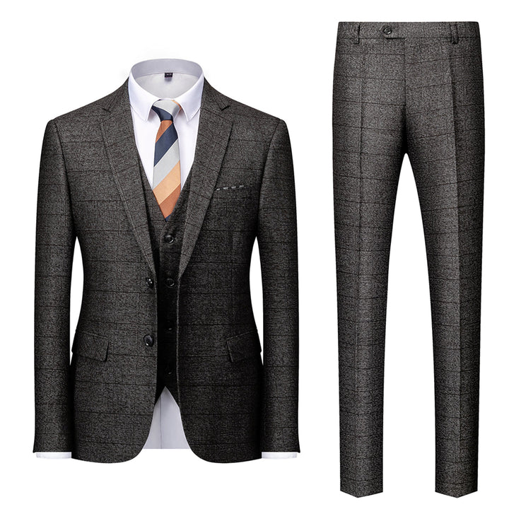 Tailored Fit Single Breasted Two-buttons 3 Pieces Plaid Men&