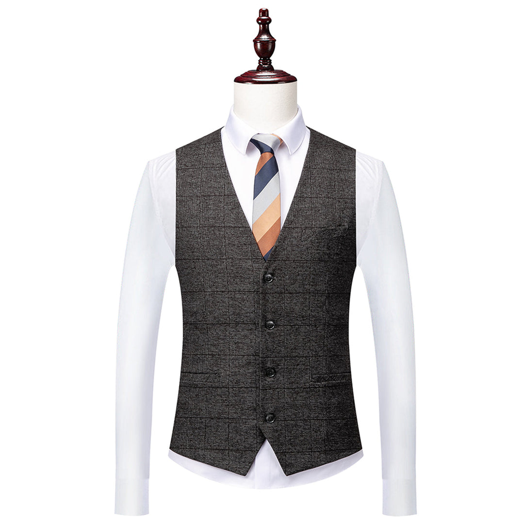 Tailored Fit Single Breasted Two-buttons 3 Pieces Plaid Men&