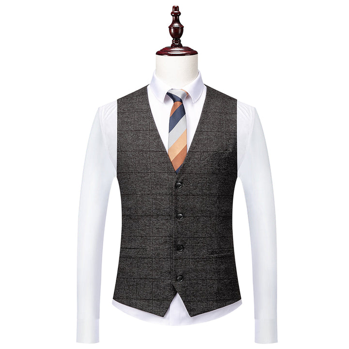 Tailored Fit Single Breasted Two-buttons 3 Pieces Plaid Men&
