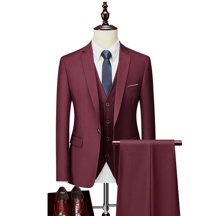Tailored Fit Single Breasted One-button 3 Pieces Solid Colored Men&