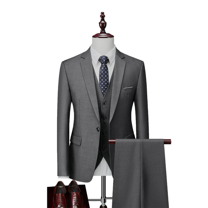 Tailored Fit Single Breasted One-button 3 Pieces Solid Colored Men&