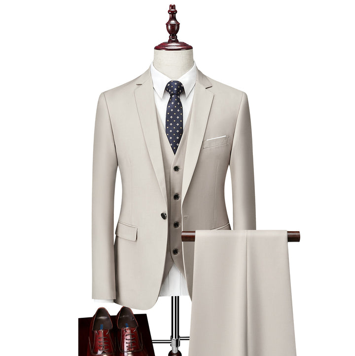 Tailored Fit Single Breasted One-button 3 Pieces Solid Colored Men&