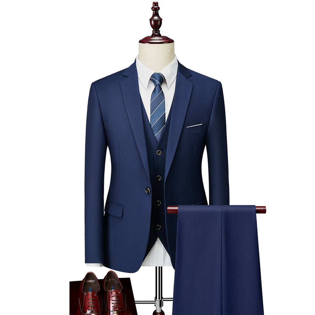Tailored Fit Single Breasted One-button 3 Pieces Solid Colored Men&